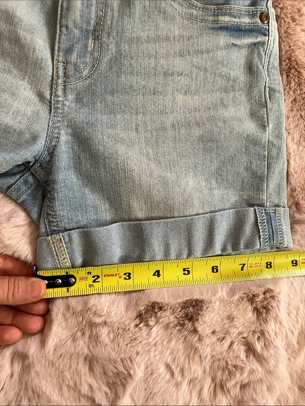 Y2k No Boundaries Light Blue Denim Cuffed Shorts with Embroidered Back Pockets - Picture 12 of 12